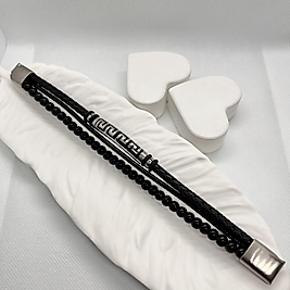 akik dogal taşlı deri ve çelik detaylı bileklik