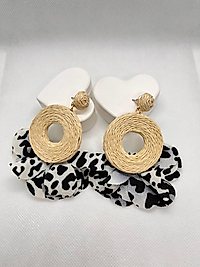 Leopar Tül Detaylı Hasır Küpe