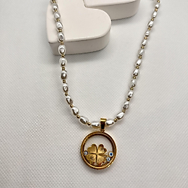 Fanuslu çeyrek koymali inci çelik kolye(45-50cm)