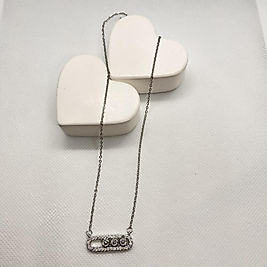 silver renk taşlı çelik kolye