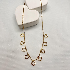 Gold renk çelik yonca lı pullu kolye