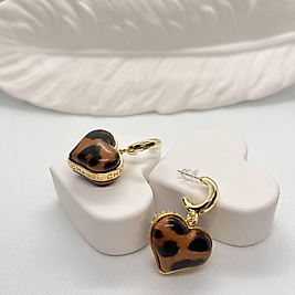 Vip Kalp model sallantılı leopar küpe