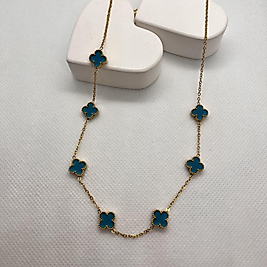 Çelik minimal mavi yoncalı kolye