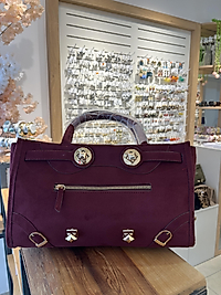 Bordo nubuk omuz çantası