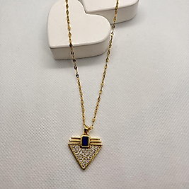 Mavi boncuk ve çok taşlı üçgen çelik kolye