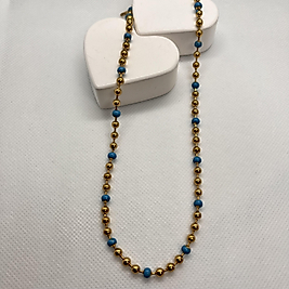 Mavi ve gold boncuklu çelik kolye