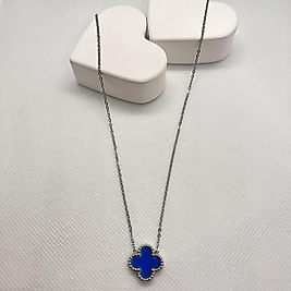 Mavi taşlı çelik yonca kolye