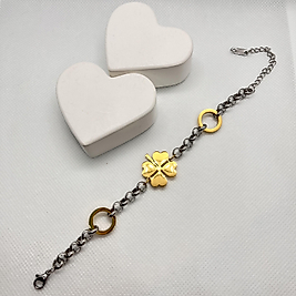 Silver ve gold karışımlı yonca detaylı çelik bileklik