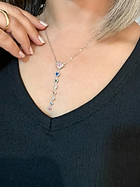 Gümüş Renk Pembe Taşlı Kalp Y Çelik Kolye