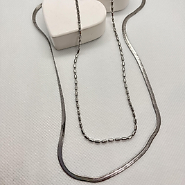 2 li italyan ve topcuklu çelik kolye silver (45-50cm)