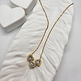 3lü taşlı kalp çelik kolye