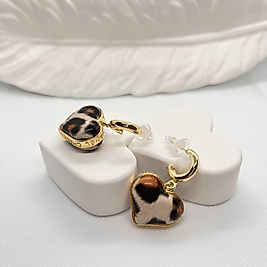 Vip Kalp model sallantılı leopar küpe