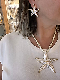 İnce Kordonlu Deniz Yıldızlı Beyaz Kolye