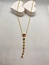 Altın Renk Pembe Taşlı Kalp Y Çelik Kolye