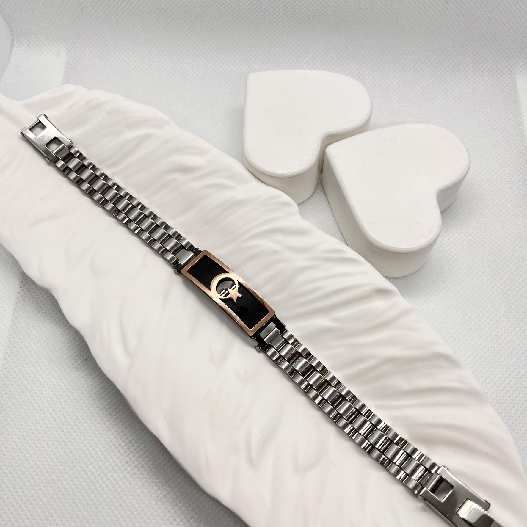 erkek rose gold ay yıldız çelik bileklik