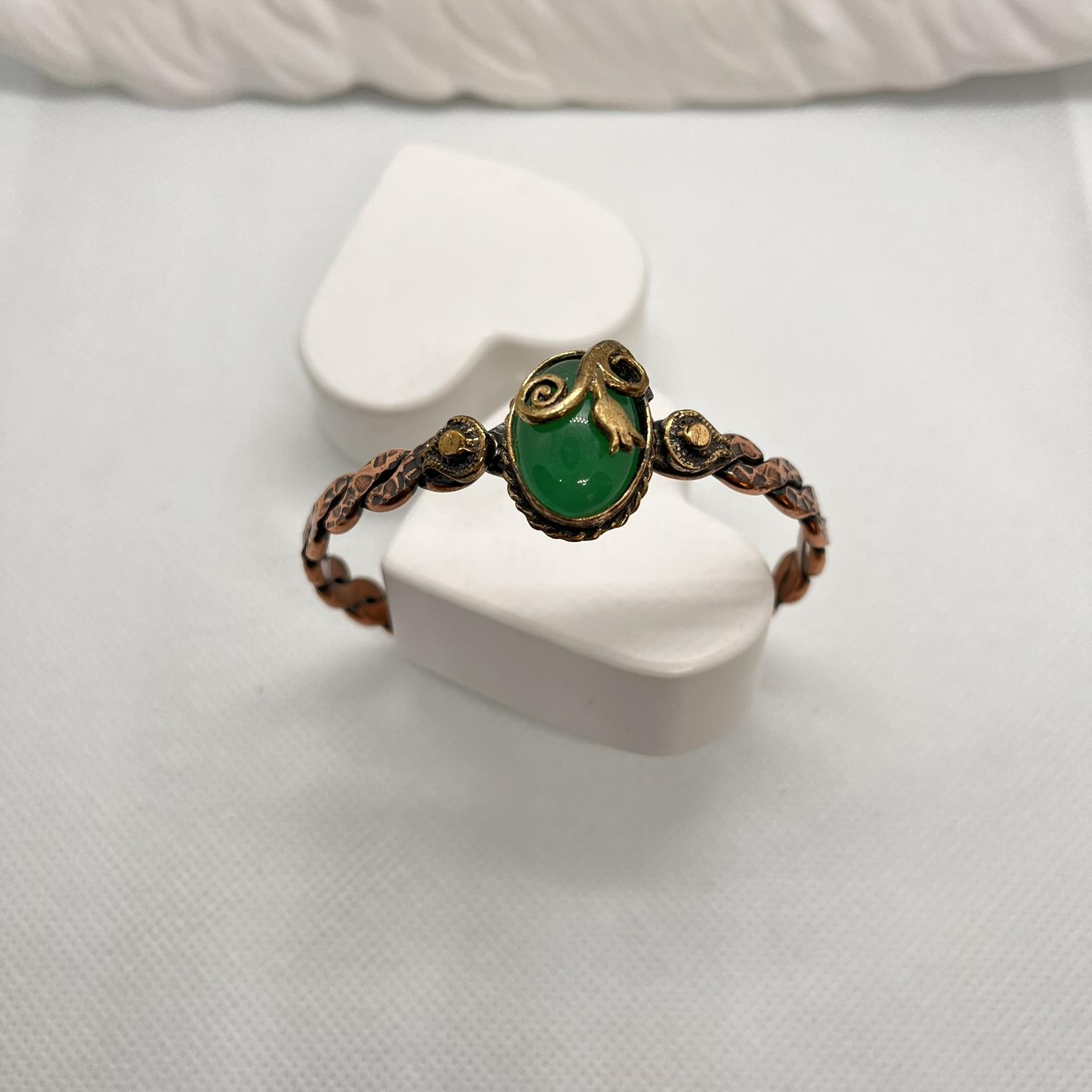 bakır lale figürlü doğal taşlı kadın bileklik