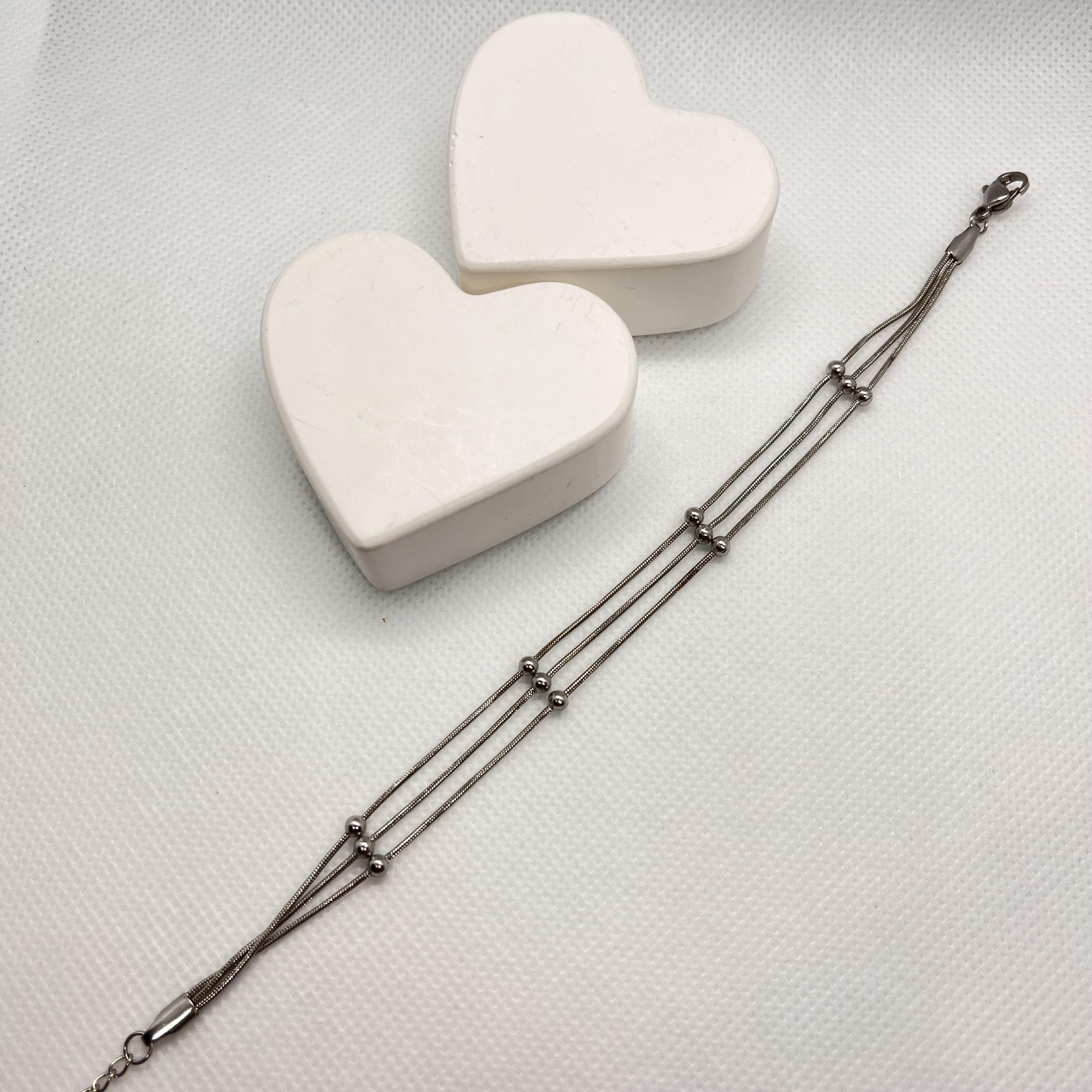 3 lü ve minik topcuklu çelik bileklik