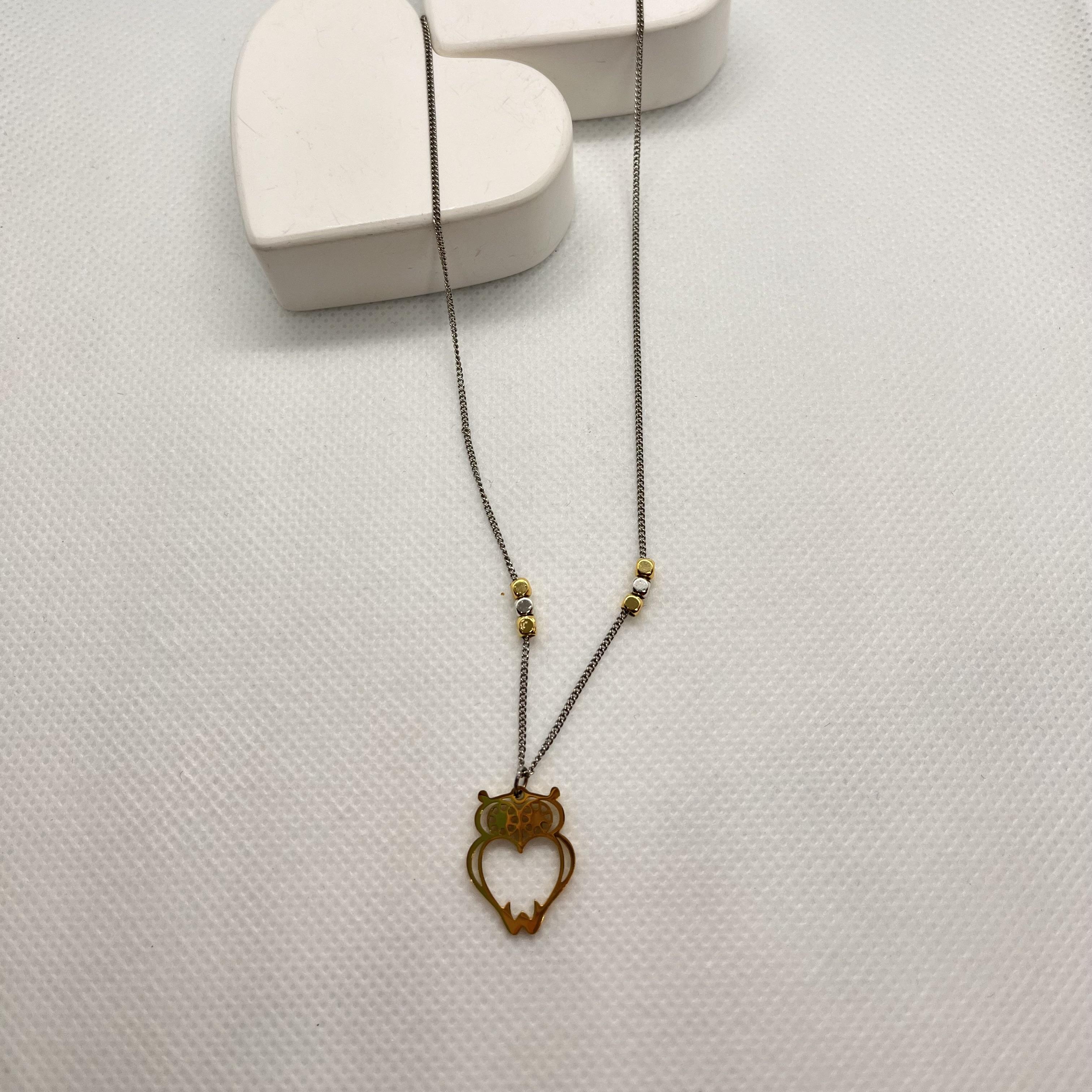 Baykuş figürlü çelik kolye