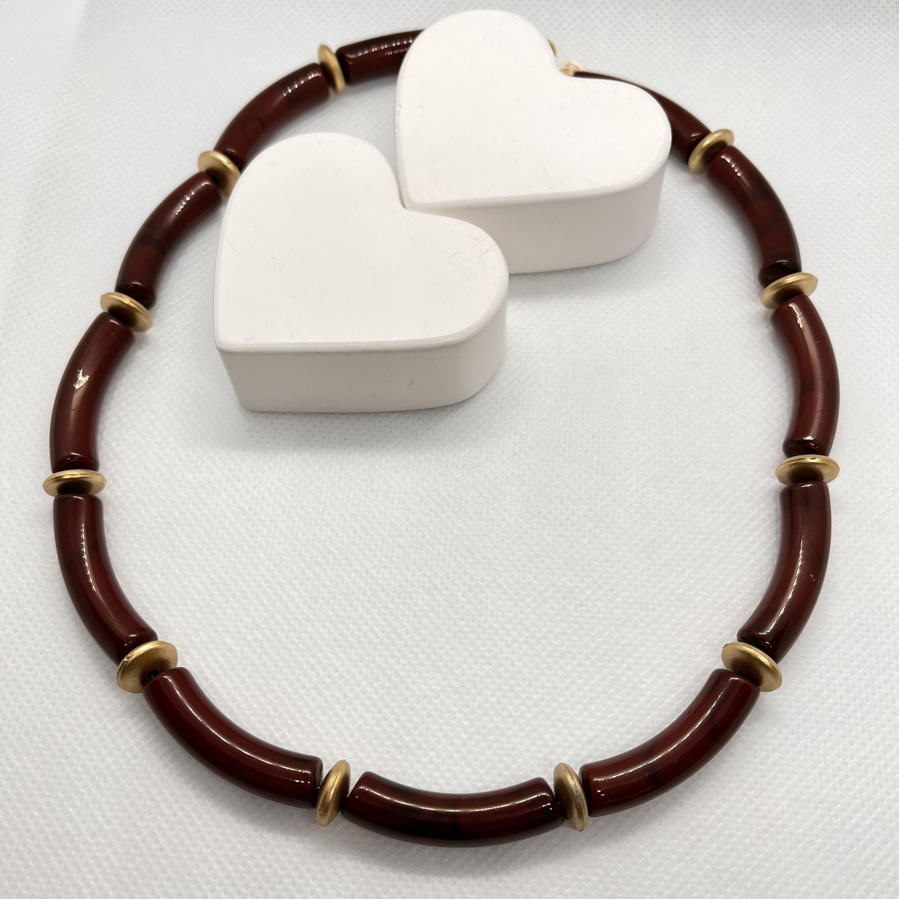 Bordo boru boncuklu kolye