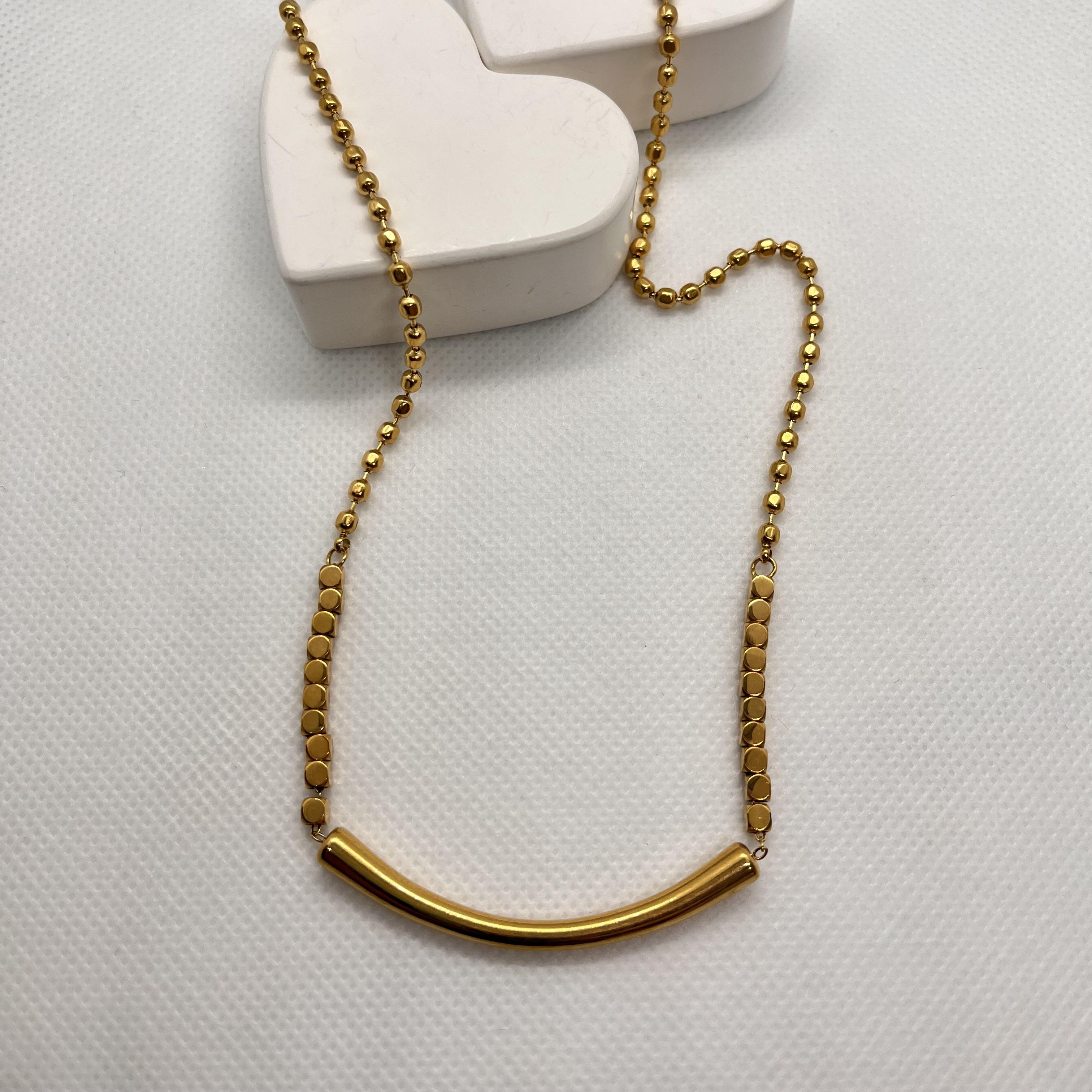 Topcuklu tasarım çelik kolye (60 cm)