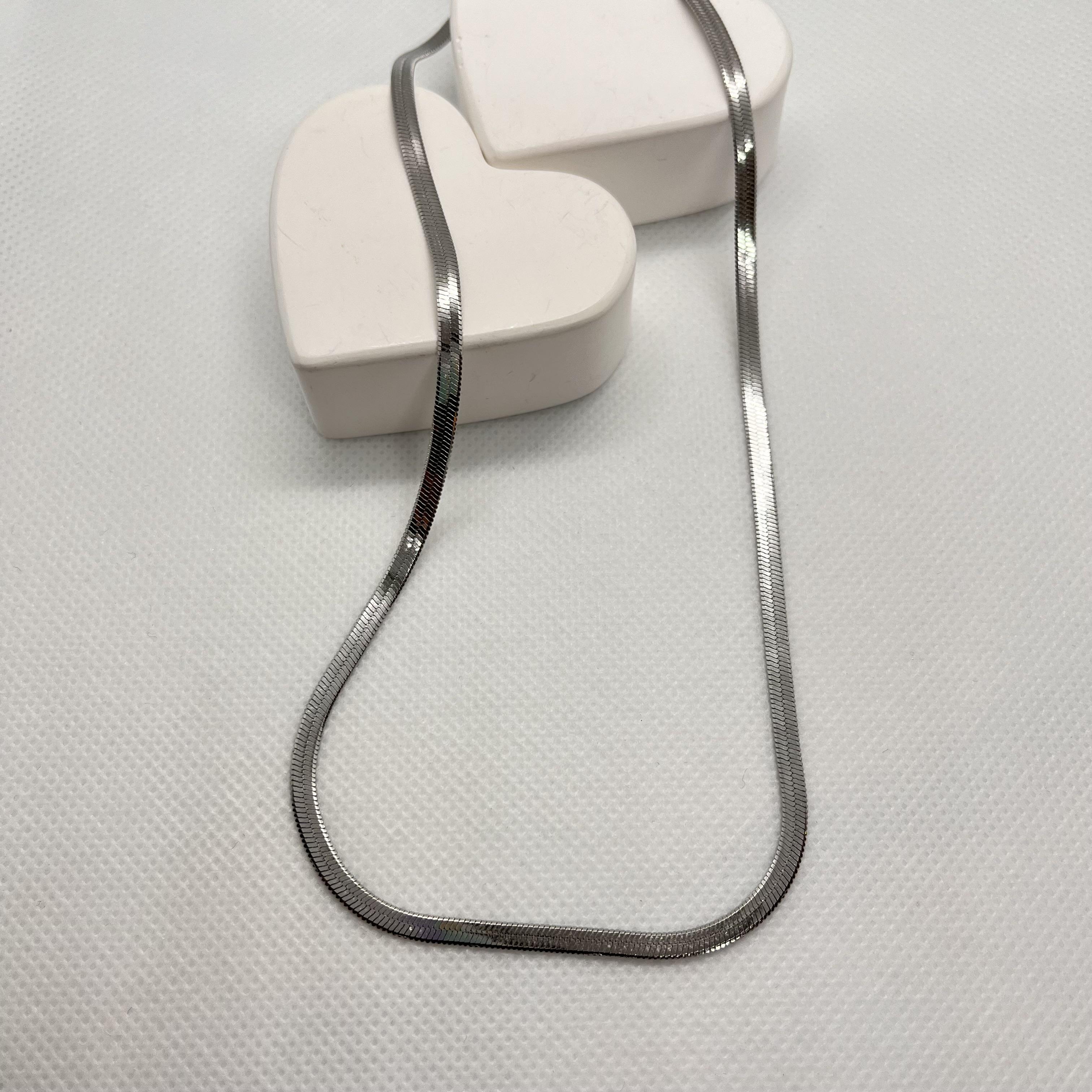 İtalyan ezme çelik kolye silver (40-45cm)