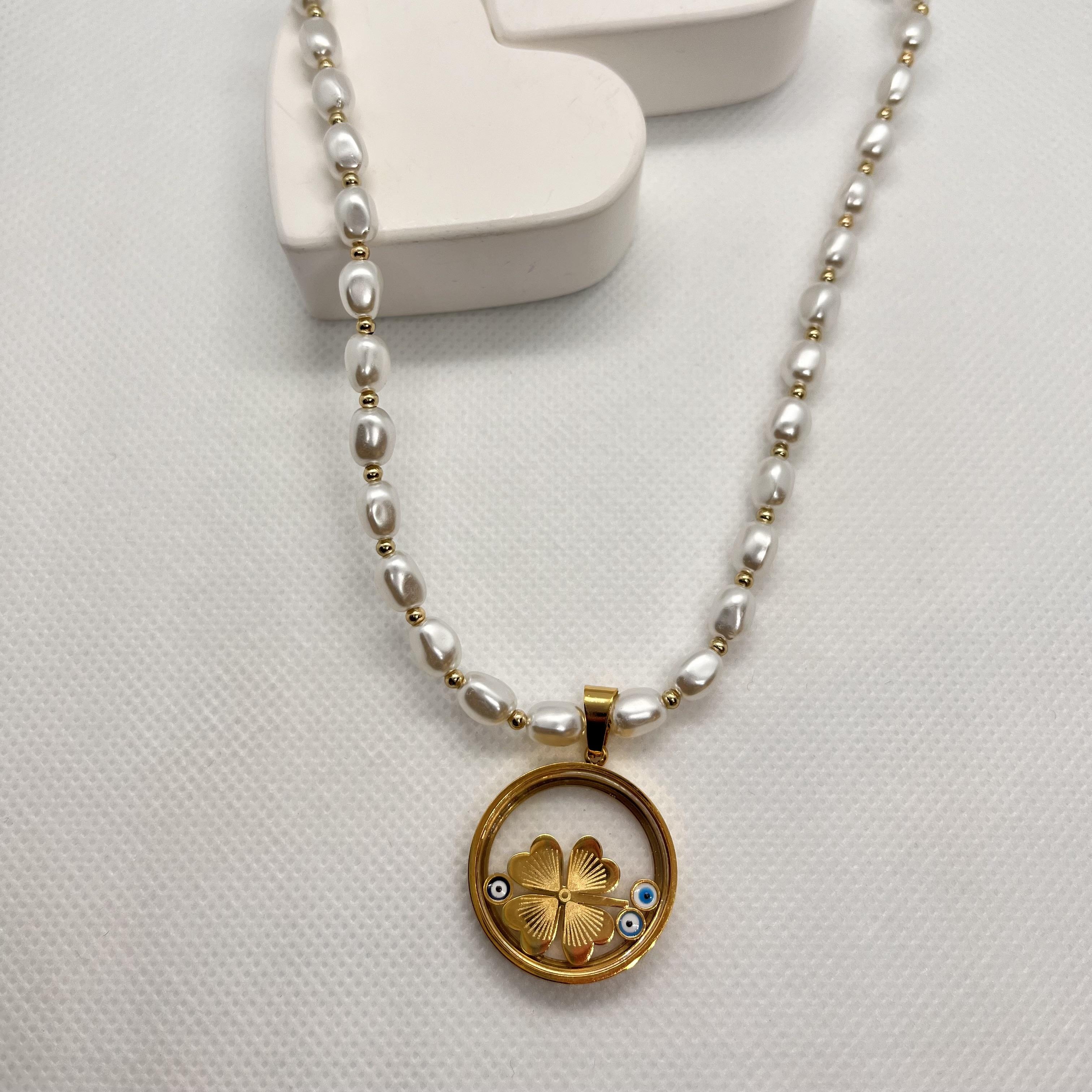 Fanuslu çeyrek koymali inci çelik kolye(45-50cm)