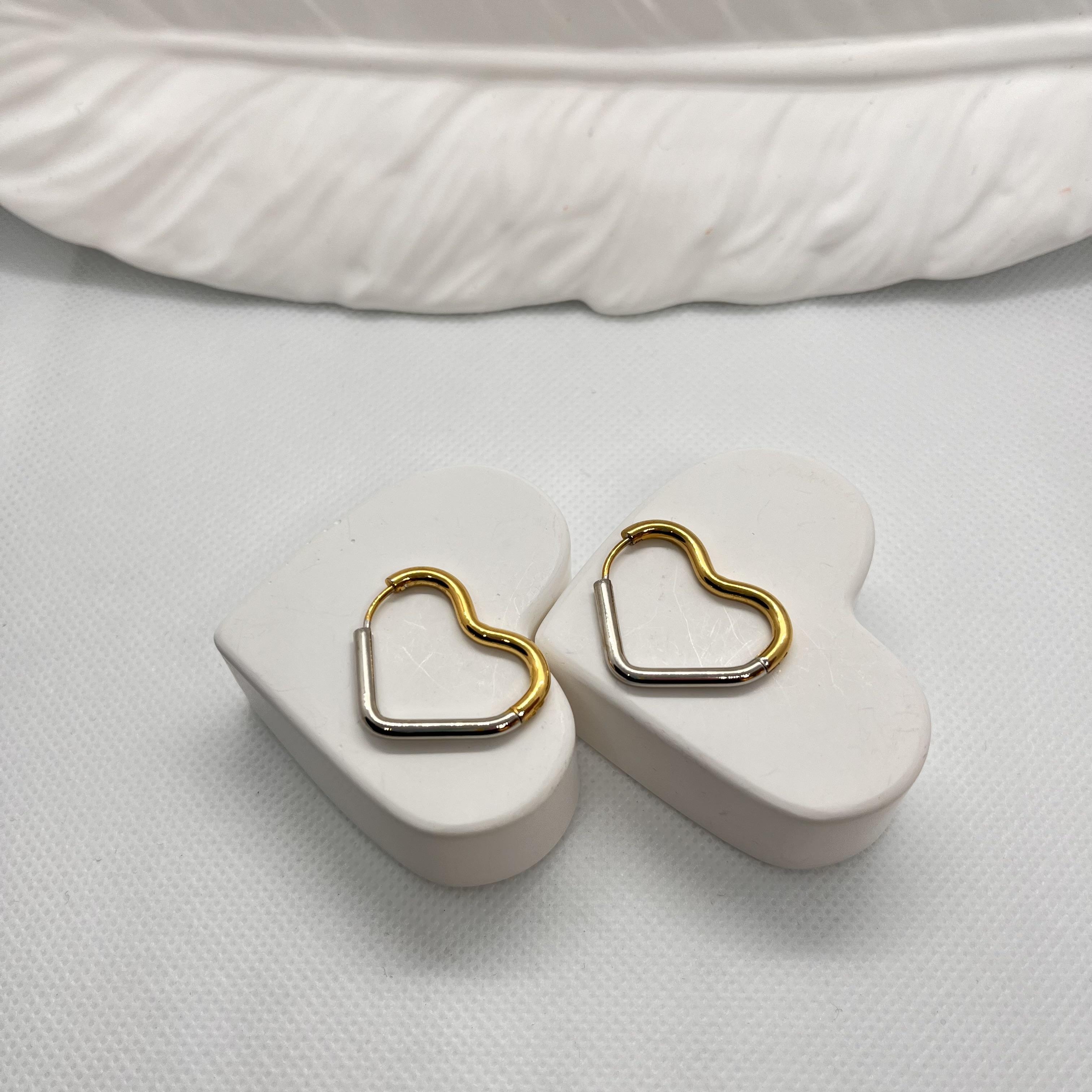 2 renkli çelik kalp halka küpe