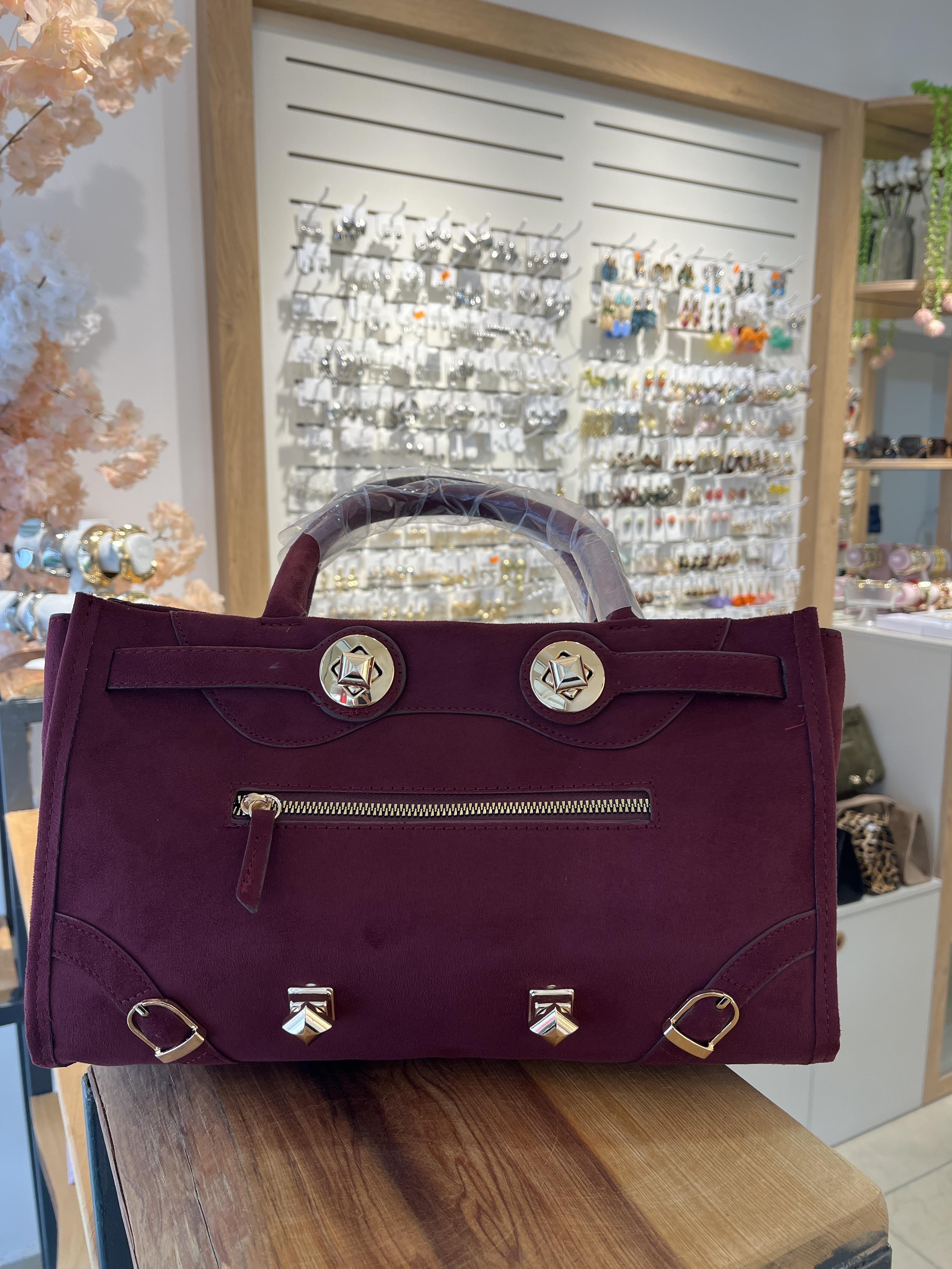 Bordo nubuk omuz çantası