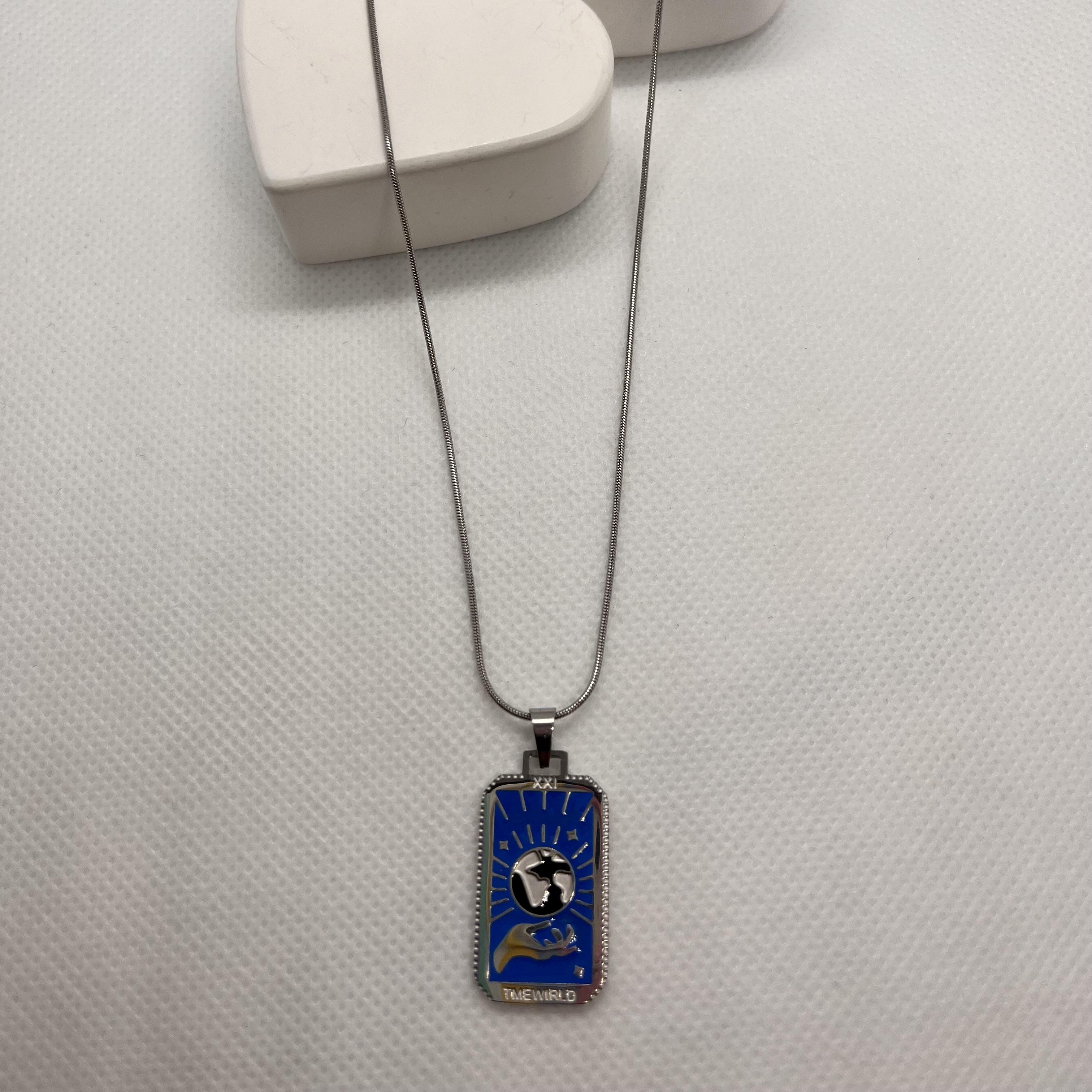 Silver renk tarot kart çelik kolye