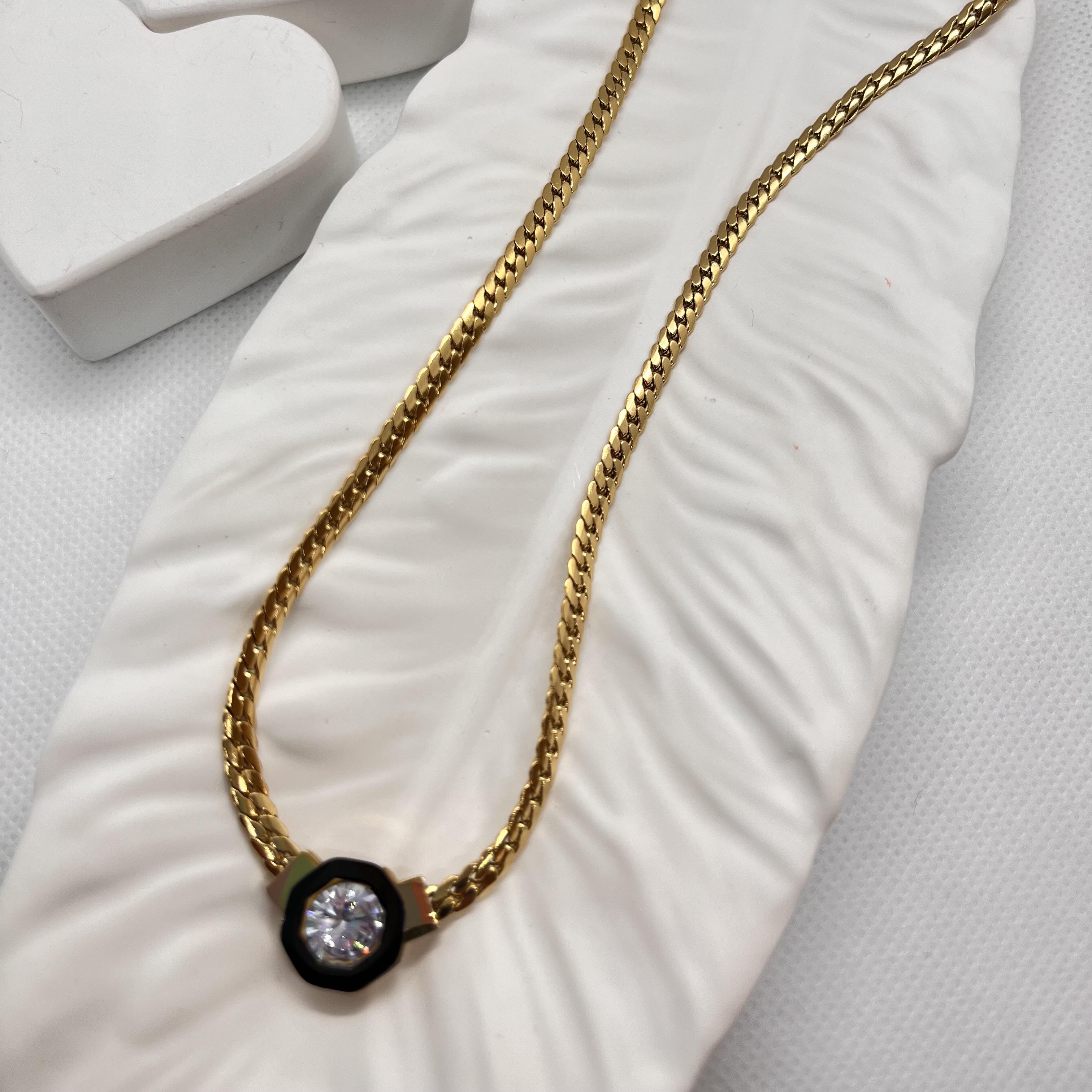 Tek taşlı çelik serenay kolye