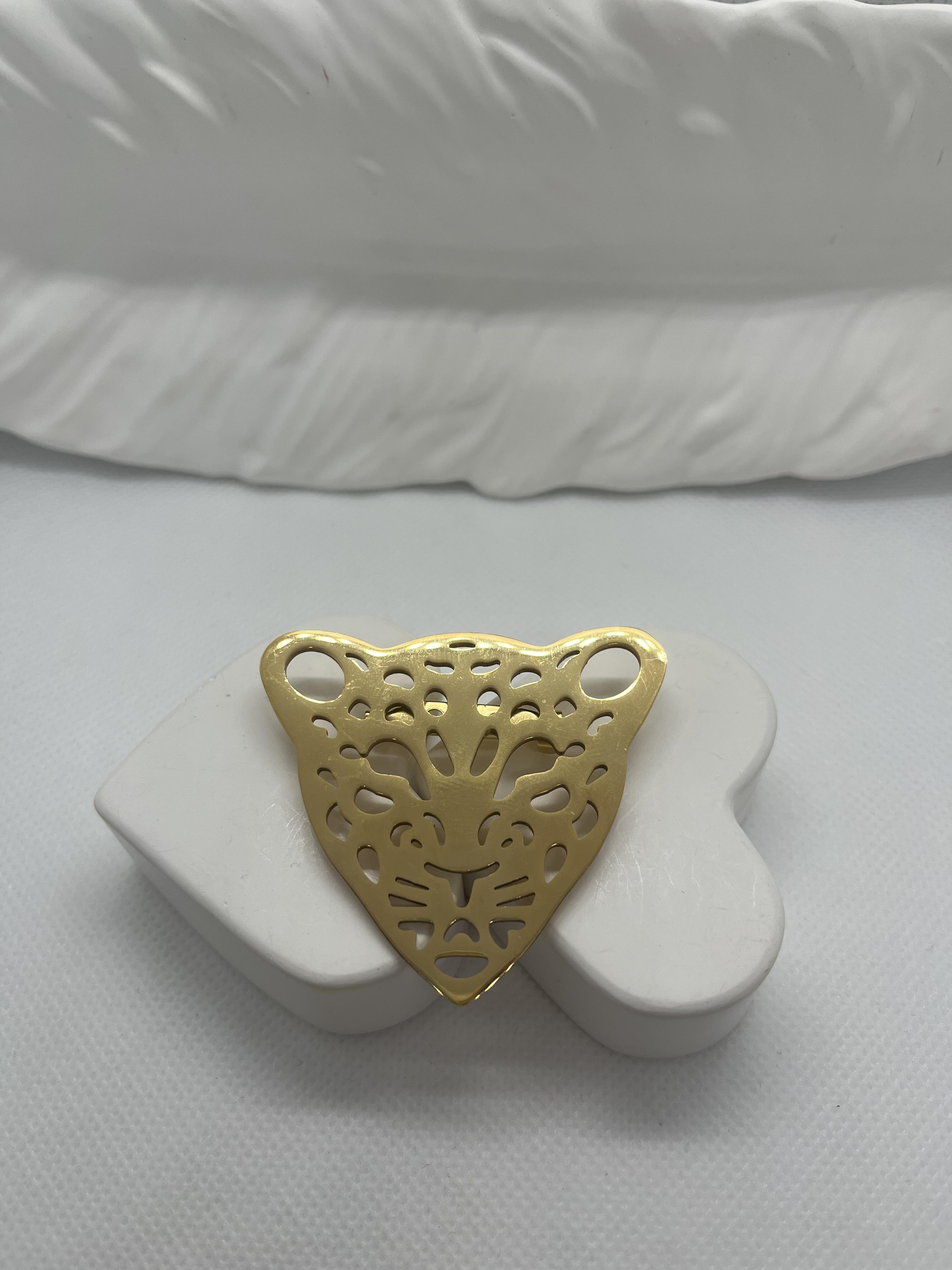 Leopar kafası gold broş
