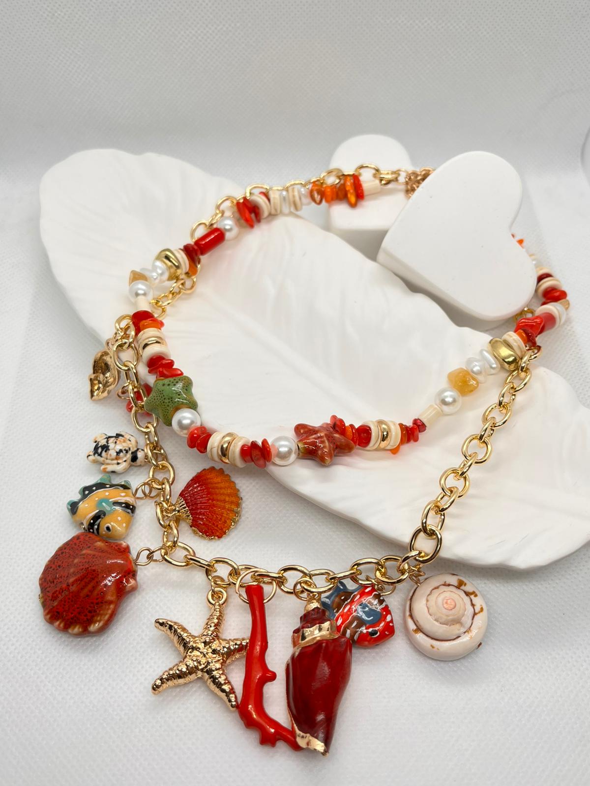 Marka Model Deniz Tasarım Charmlı 2li Kolye (40-45cm)